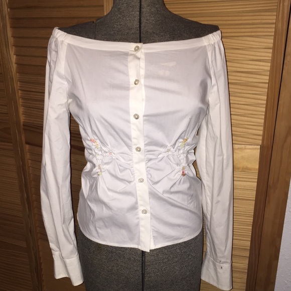 White off the shoulder button up blouse. NWOT - Picture 1 of 4
